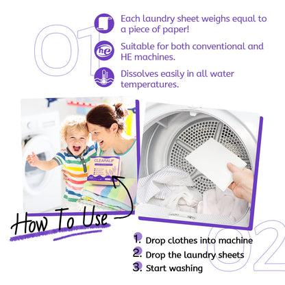 CLEARALIF Laundry Detergent Sheets 80 Sheets (Up to 160 Loads), Lavender - Great For Apartments, Dorms,Laundry Sheets Eco Friendly