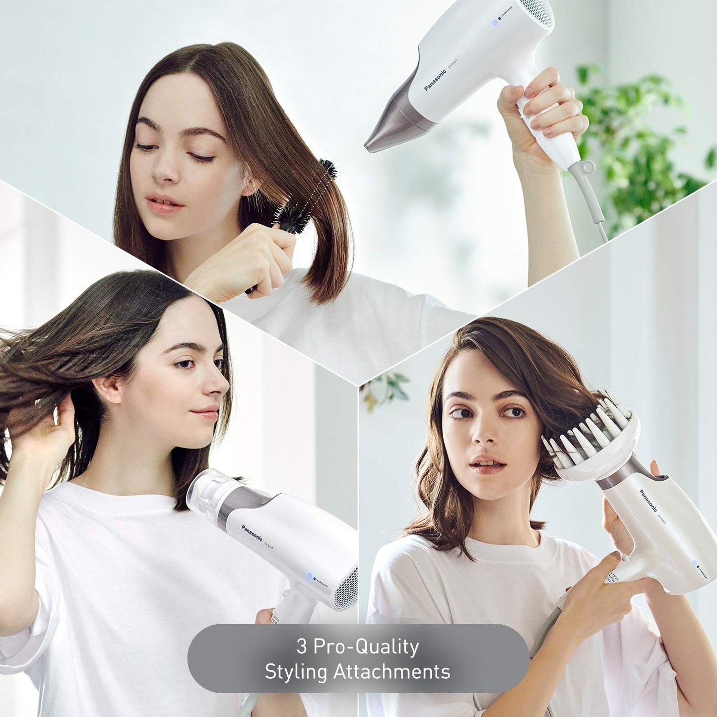 Panasonic Nanoe Salon Hair Dryer with Oscillating QuickDry Nozzle, Diffuser and Concentrator Attachments, 3 Speed Heat Settings for Easy Styling and Healthy Hair - EH-NA67-W (White)