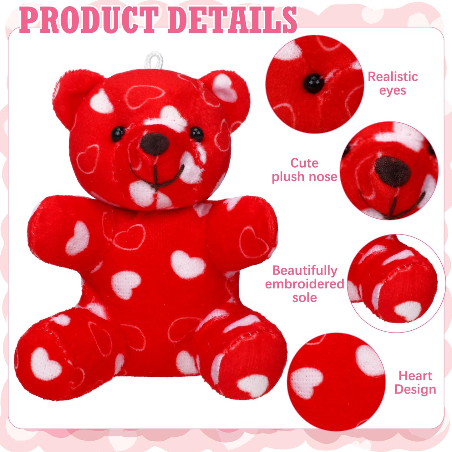 Halloscume 108 Pcs Valentines Day Mini Plush Bear with Greeting Cards and Organza Bags Heart Pattern Love Bears for Valentines Day Gifts Exchange Cards Stuffed School Classroom Prize Party Favors