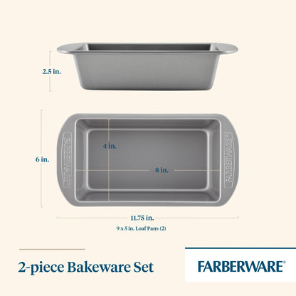 Farberware Bakeware Meatloaf/Nonstick Baking Loaf Pan Set, Two 9-Inch x 5-Inch, Gray