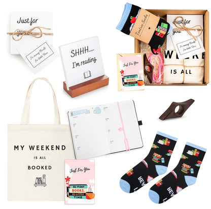 Book Lovers Gifts Box - The Perfect 5 Curated Reading Gifts for Book Lovers -in a Beautifully Packed Box, Includes a Tote Bag Comfy Socks Book Mark and More - Ideal Gifts for Readers for Christmas