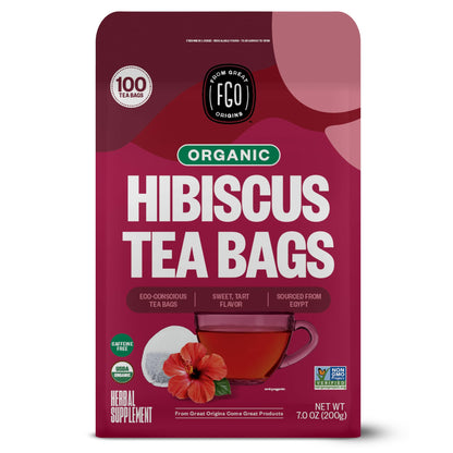 FGO Organic Hibiscus Tea, Eco-Conscious Tea Bags, 100 Count, Packaging May Vary (Pack of 1)