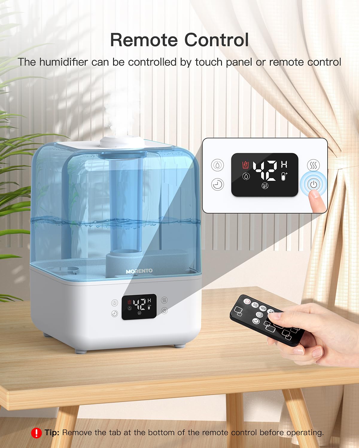 MORENTO Humidifiers for Bedroom, 4.5L Top Fill Humidifiers for Large Room, Cool Mist Humidifiers for Home, Auto Shut-Off, Humidity Setting, Last up to 50Hrs with Night Light, White, 1 Pack