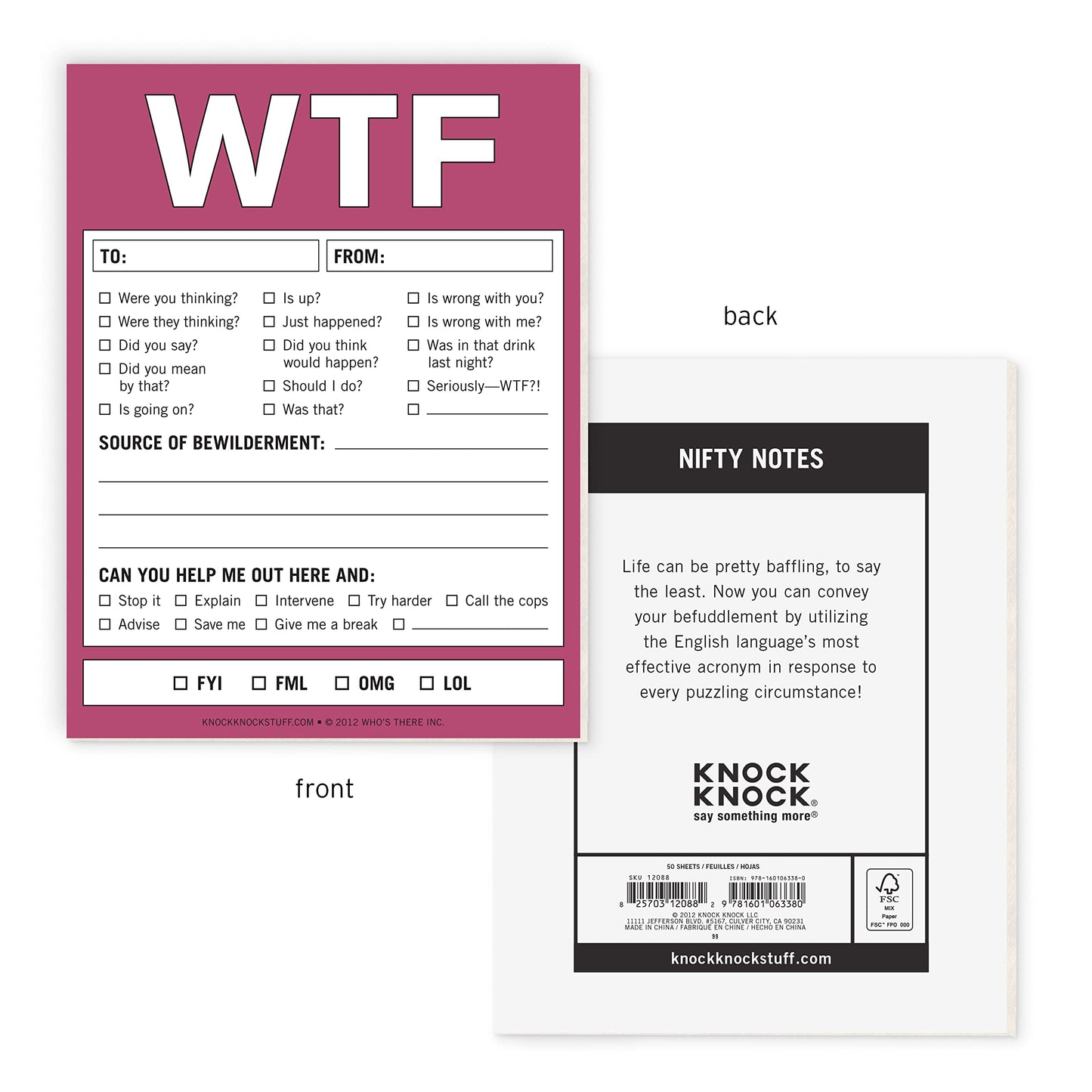 Knock Knock WTF Notes Nifty Note Checklist Memo Pad, 50 Sheets