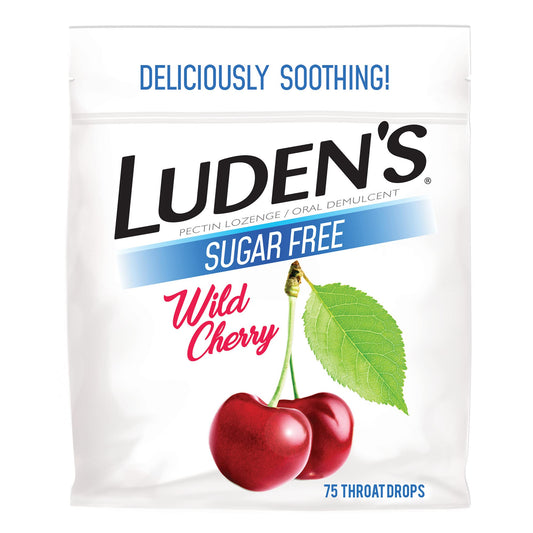 Ludens Sugar Free Wild Cherry Throat Drops, Sore Throat Relief, 75 Count