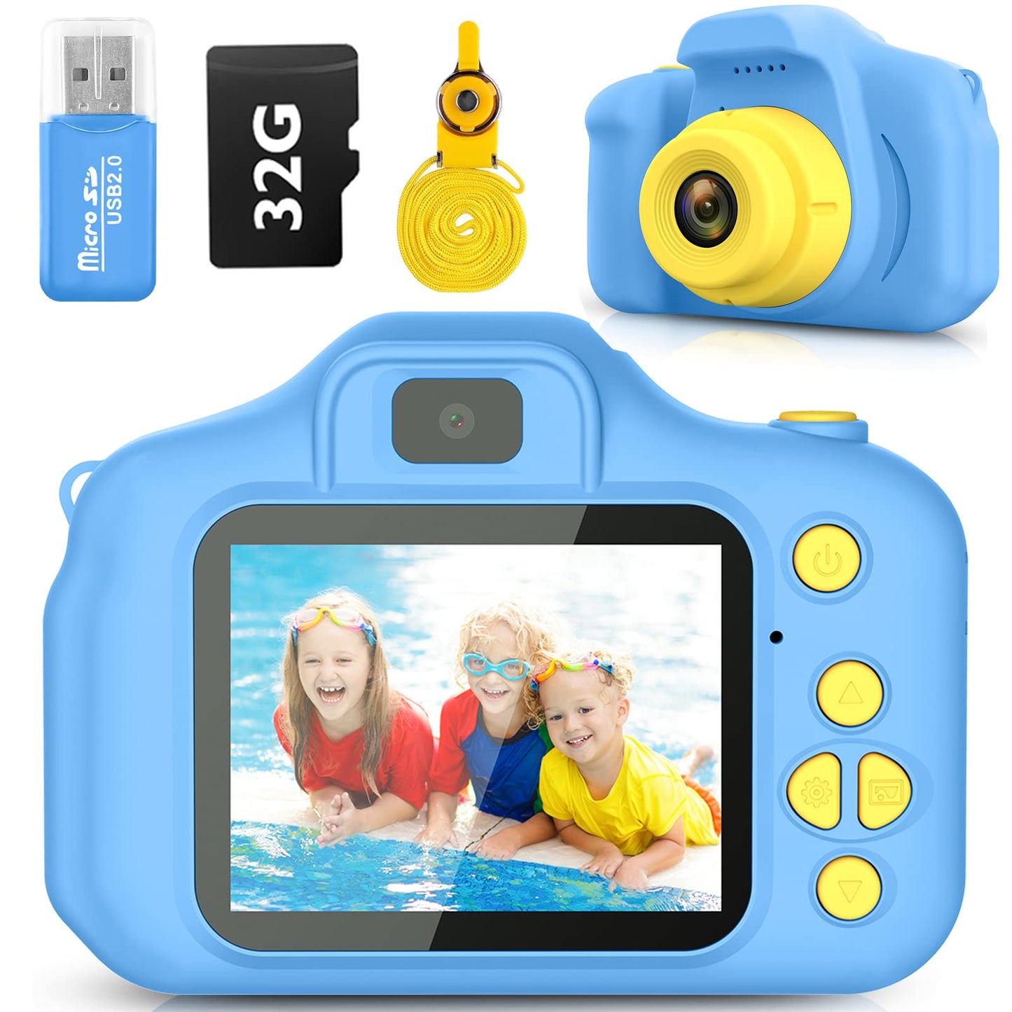 Desuccus Kids Camera Toys Christmas Birthday Gifts for Boys and Girls Kids Toys 3-9 Year Old HD Digital Video Camera for Toddler 5 Puzzle Games with 32GB SD Card (Blue)