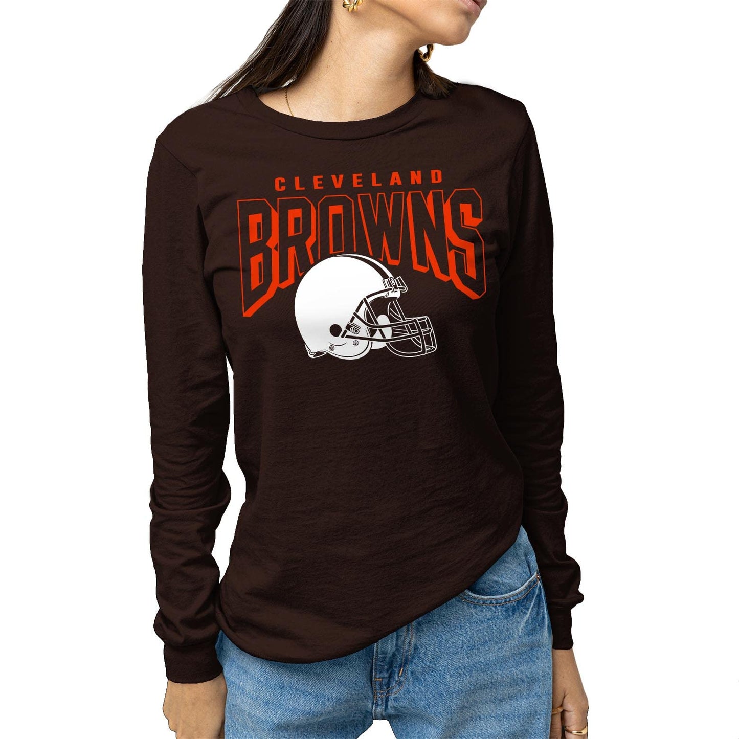 Junk Food Clothing x NFL - Cleveland Browns - Bold Logo - Unisex Adult Long Sleeve T-Shirt for Men and Women - Size X-Large