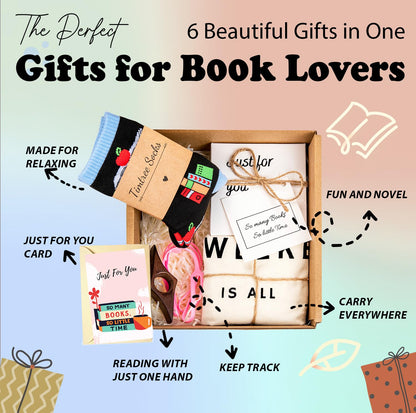 Book Lovers Gifts Box - The Perfect 5 Curated Reading Gifts for Book Lovers -in a Beautifully Packed Box, Includes a Tote Bag Comfy Socks Book Mark and More - Ideal Gifts for Readers for Christmas