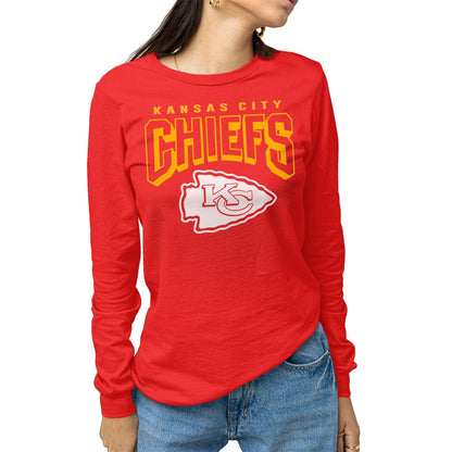 Junk Food Clothing x NFL - Kansas City Chiefs - Bold Logo - Unisex Adult Long Sleeve T-Shirt for Men and Women - Size Small