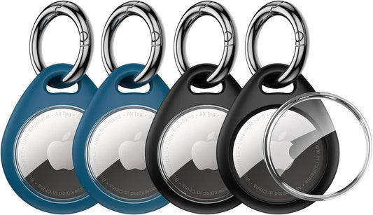 UNBREAKcable Apple AirTag Holder - 4 Pack [Fit Tightly Design] [Easy to Install] [Hold Air Tag Securely] Waterproof TPU Shell Protective Case with All Metal Keychain Key Ring Clip