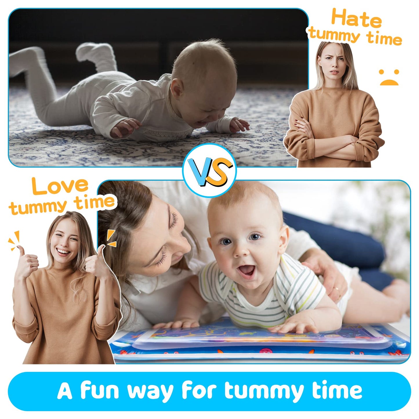 Yeeeasy Tummy Time Water Mat 丨Water Play Mat for Babies Inflatable Tummy Time Water Play Mat for Infants and Toddlers 3 to 12 Months Promote Development Toys Cute Baby Christmas Gifts