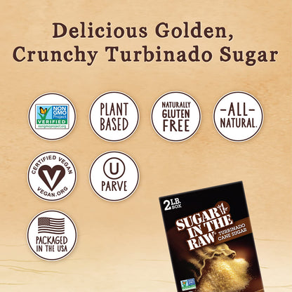 Sugar In The Raw Granulated Turbinado Cane Sugar, Pure Natural Sweetener, Hot & Cold Drinks, Coffee, Cooking, Baking, Vegan, Gluten-Free, Non-GMO, Bulk Sugar, 2lb Bag (1-Pack)