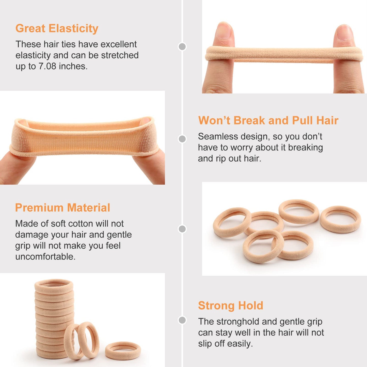 100 Pcs Thick Seamless Tan Hair Ties, Ponytail Holders Hair Accessories No Damage for Thick Hair (Light Blonde Colors)