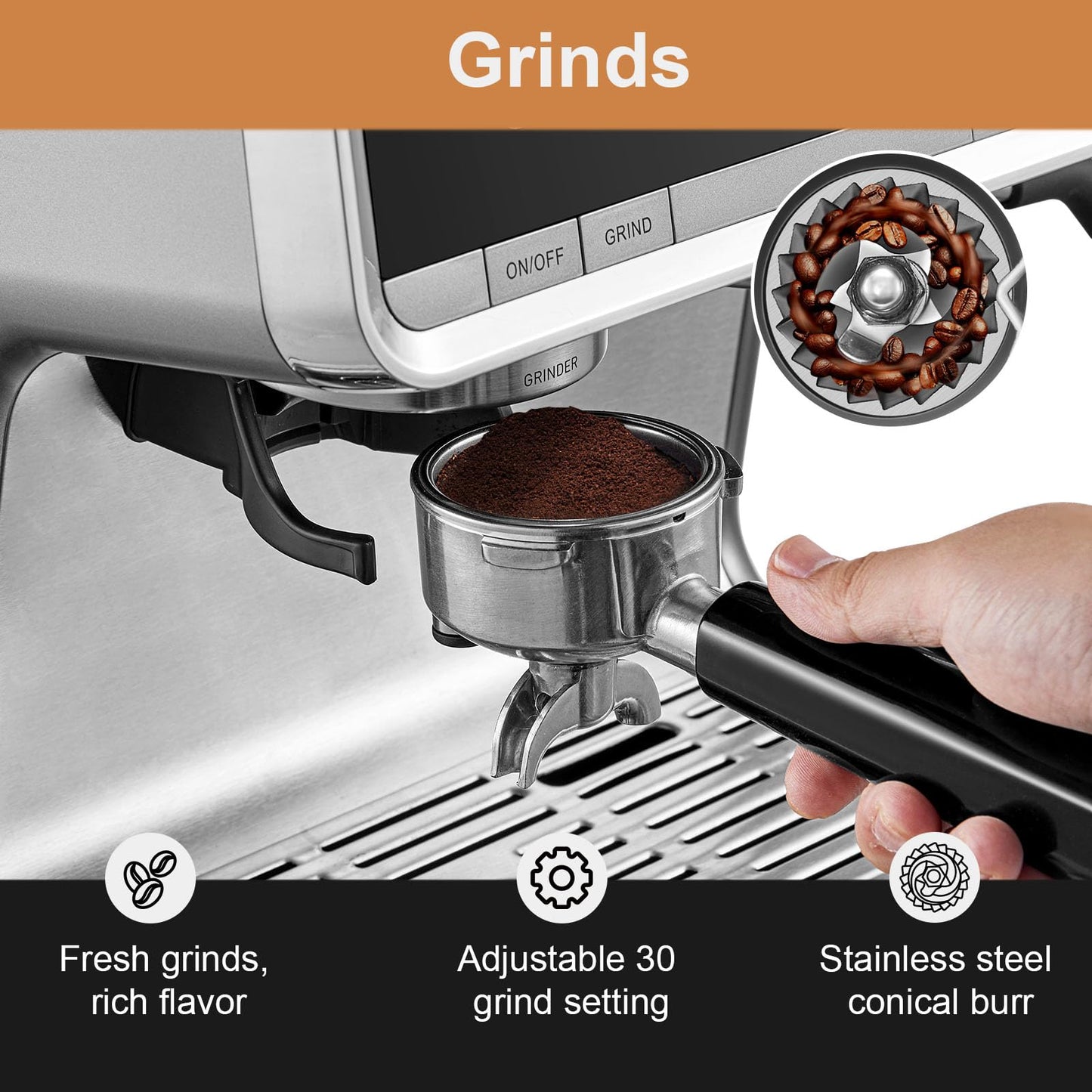 ILAVIE Espresso Machine with Grinder, Barista Espresso Maker for Home, 20 Bar Super-Automatic Espresso Machines for Espresso & Cappuccina & Latte, 2.8L Water Tank, 1450W