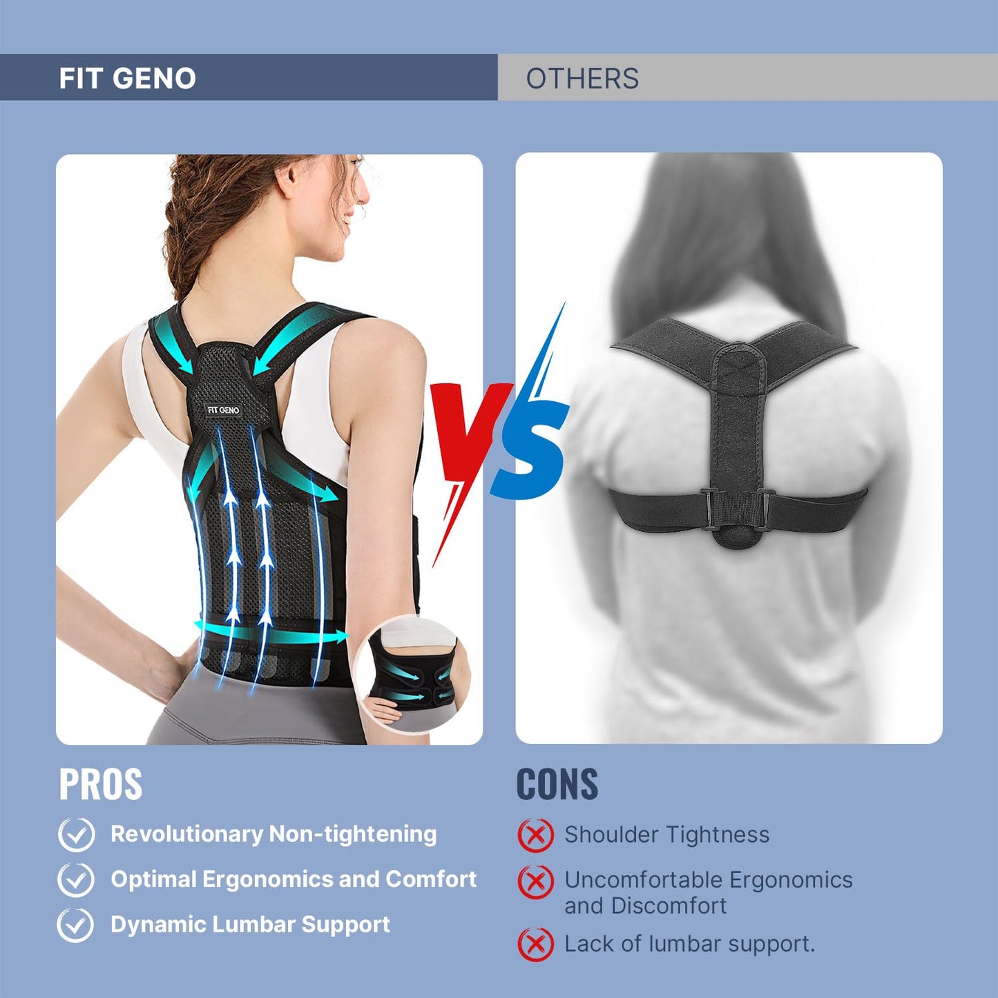 Fit Geno Back Brace Posture Corrector for Women and Men, Back Straightener Posture Corrector, Scoliosis and Hunchback Correction, Back Pain, Spine Corrector, Support, Adjustable Posture Trainer, Medium (Waist 34-41 Inch)