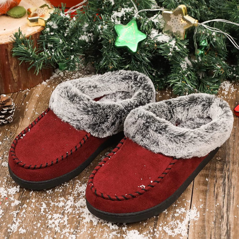 RockDove Women's Faux Fur Collar Moc Toe Clog Slipper