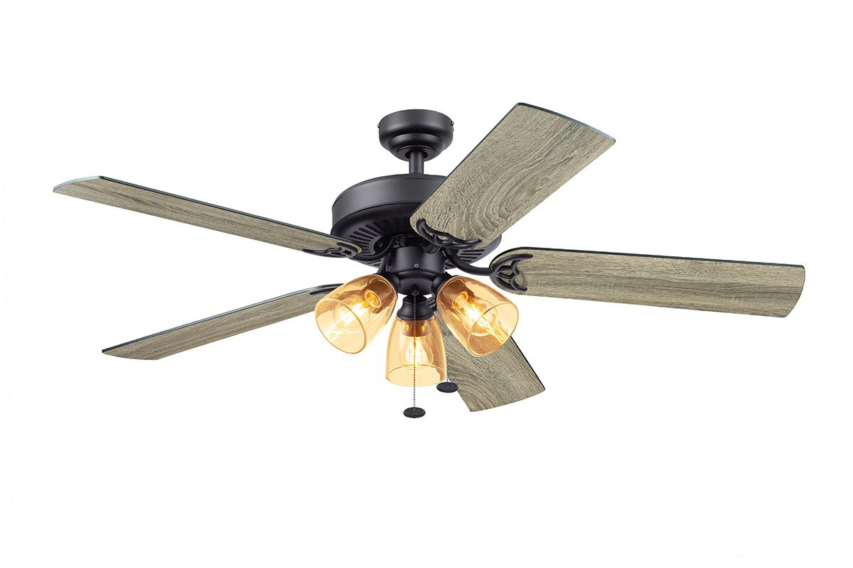 Better Homes & Gardens 52" Matte Black Ceiling Fan with Light, 5 Blades, Pull Chains & Reverse Airflow