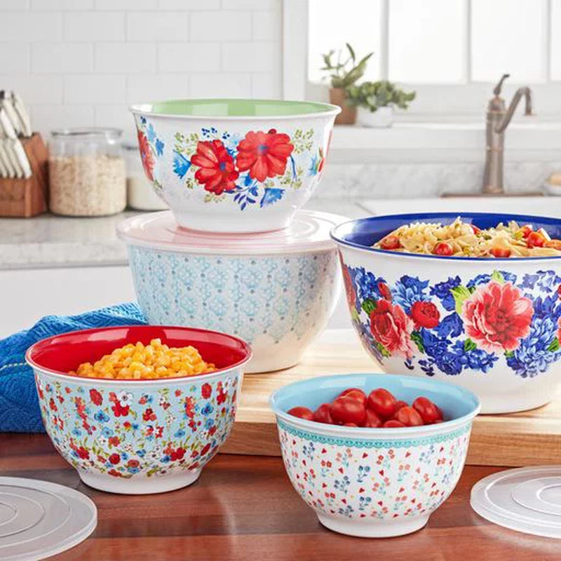 The Pioneer Woman Melamine Mixing Bowl Set, 10-Piece Set, Petal Party