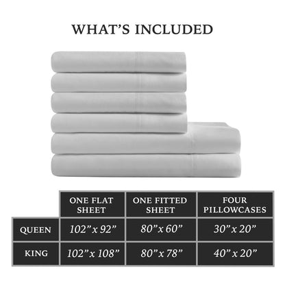 Hotel Style 6-Piece 1,000-Thread-Count Egyptian Cotton-Rich Blend Luxury Bed Sheet Set, Queen, Platinum Silver