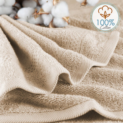  Bath Towel Collection, 100% Cotton Luxury Set of 12 Multipurpose Wash Cloths - Cream