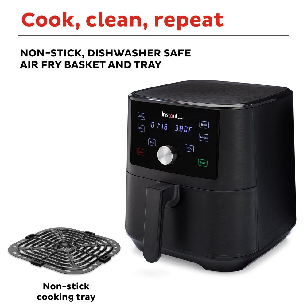 Instant Vortex 6-Quart Air Fryer Oven with Single Basket, 4-in-1 Function, Black