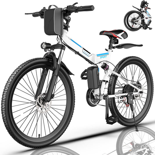 Gocio 26 In. Electric Bike for Adults, 500W Folding Electric Mountain Bicycle Max 50Miles, Full Suspension, 48V Foldable E-Bike with Removable 374.4Wh Lithium-Ion Battery Electric City Bike