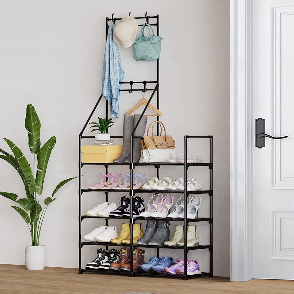 Shoe Organizer 5-Tier Multifunctional Shoe and Hat Rack for Home Office and Bedroom Entryway Black