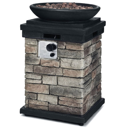 Costway Patio Propane Burning Fire Bowl Column W/ Lava Rocks & Cover 40,000 BTU