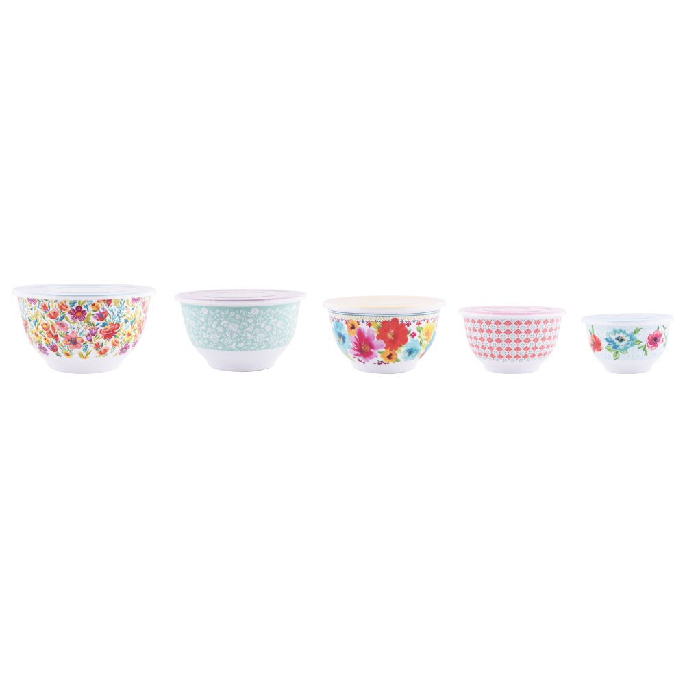 The Pioneer Woman Melamine Mixing Bowl Set, 10-Piece Set, Petal Party