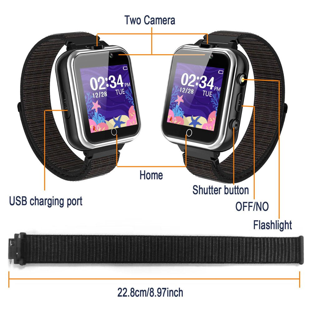 PTHTECHUS 1.54"Smart Watch for Boys Girls,Smartwatch for Kids with Dual Camera Games Pedometer Video MP3 Flashlights Calculator Alarm Clock Children Touch Screen Black