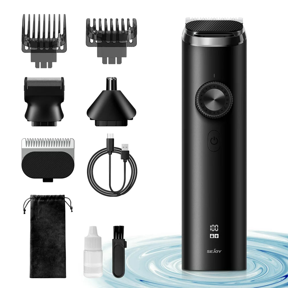  Men's Beard Trimmer,Hair Clippers, Waterproof Electric Nose Haircut Mustache Body Trimmer Cordless Foil Shaver Grooming Kit,Usb Rechargeable and LED Display Home Travel,Black