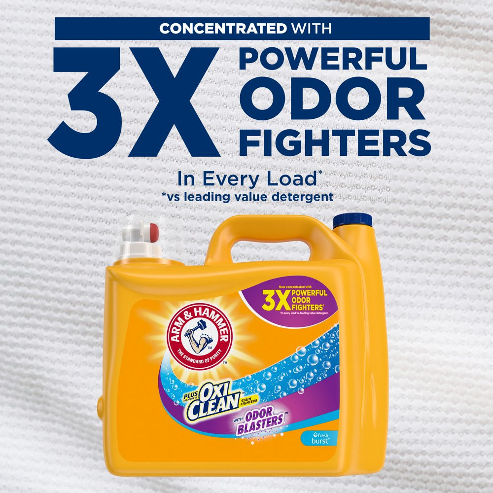 Arm & Hammer Plus OxiClean Odor Blaster Fresh Burst, 128 Loads Liquid Laundry Detergent, 166.5 fl oz