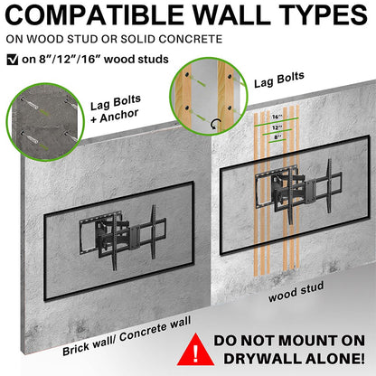 USX MOUNT Full Motion TV Wall Mount for 47-90 inch TVs Swivels Tilts Extension Leveling Hold up to 132lb Max VESA 600x400mm, 16" Wood Stud