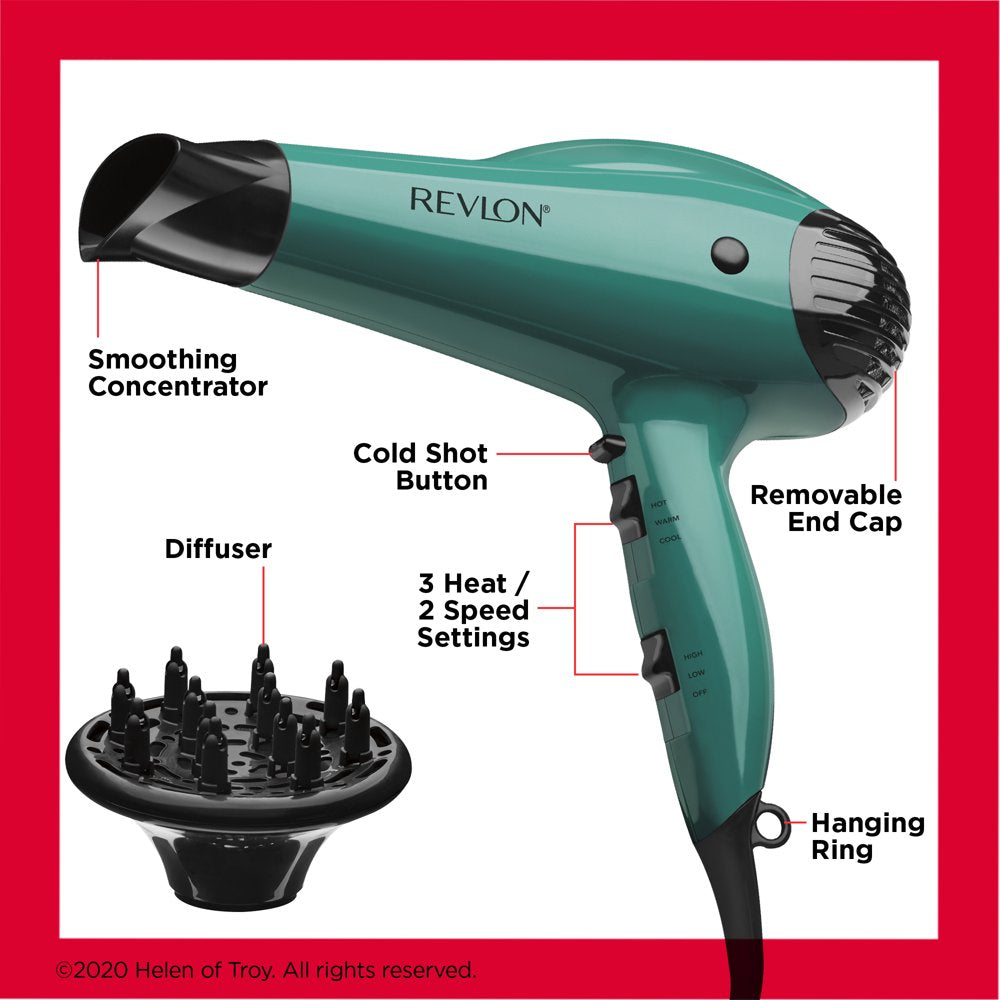 Revlon 1875W IONIC Volume Booster Hair Dryer, Green