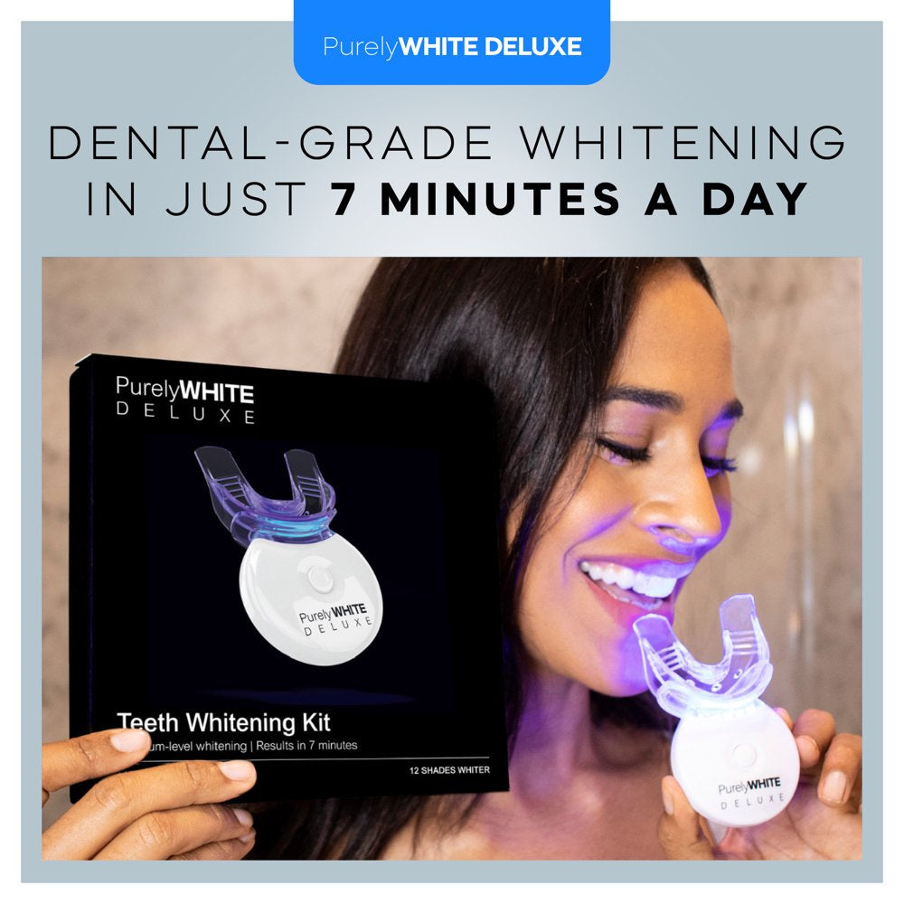 PurelyWHITE DELUXE Teeth Whitening Kit, Complete LED Teeth Whitening, 15+ Treatments, Whiter Smile In 7 Minutes