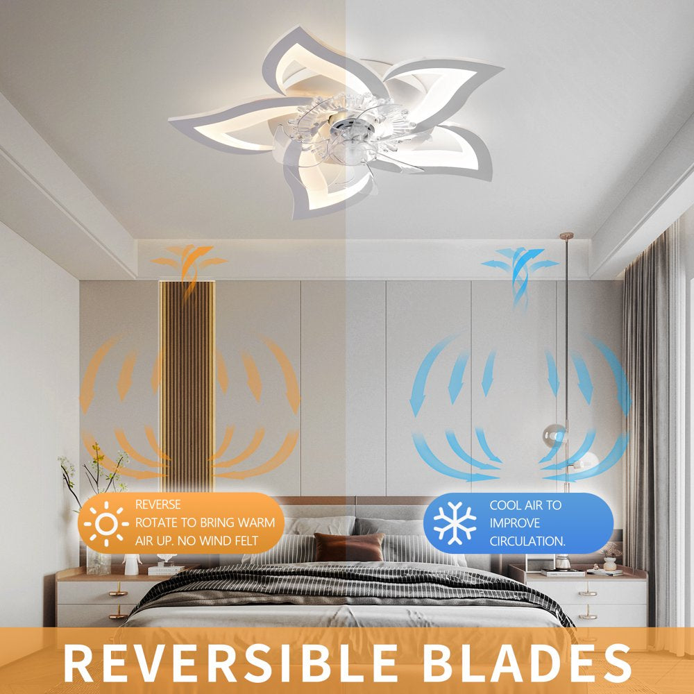 27.2" Smart Ceiling Fan with Lights Remote APP Control, Modern Flush Mount Bladeless Ceiling Fan, 3 Color 6 Speeds Low Profile Ceiling Fan with Light for Bedroom Living Room Kitchen - White