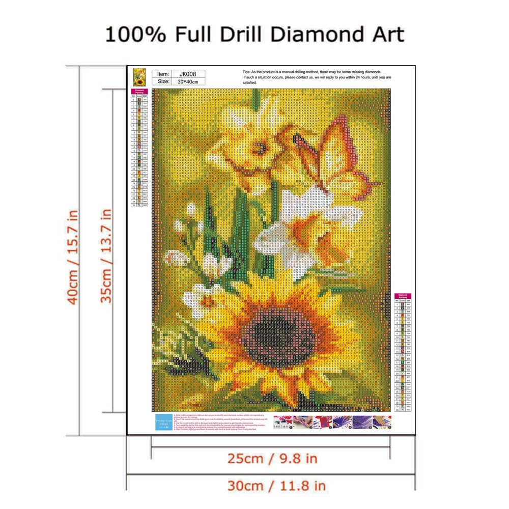 Sunflowers Diamond Painting Kits for Adults Beginners, 5D DIY Butterfly Diamond Art Kits Crafts, Flower Diamond dots Gem Art,Home Wall Decor 12 X 16 Inch