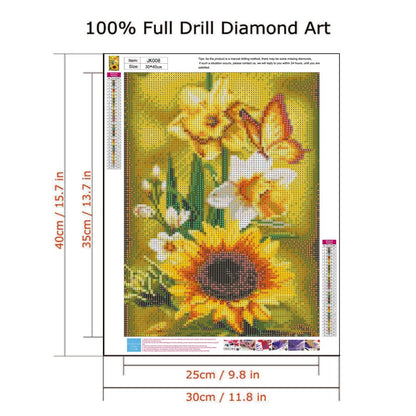 Sunflowers Diamond Painting Kits for Adults Beginners, 5D DIY Butterfly Diamond Art Kits Crafts, Flower Diamond dots Gem Art,Home Wall Decor 12 X 16 Inch