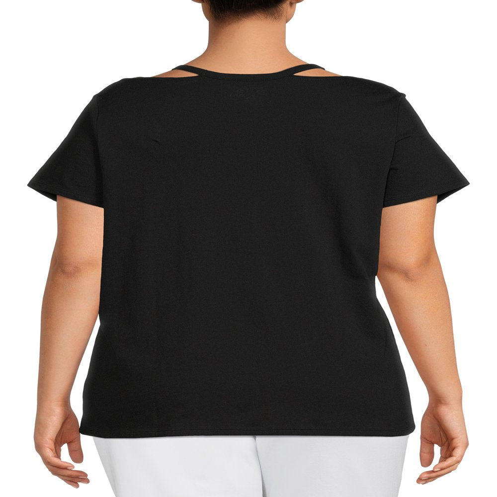  Women's Plus Size Cut Out Neck Short Sleeve Top