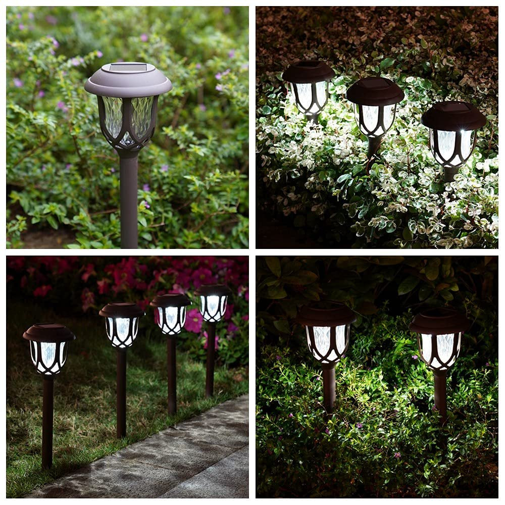 10 Pack Solar Lights Outdoor Decorative, Solar Pathway Lights Outdoor, Solar Powered Garden Yard Lights for Walkway Sidewalk Driveway. (Brown, Cool White)