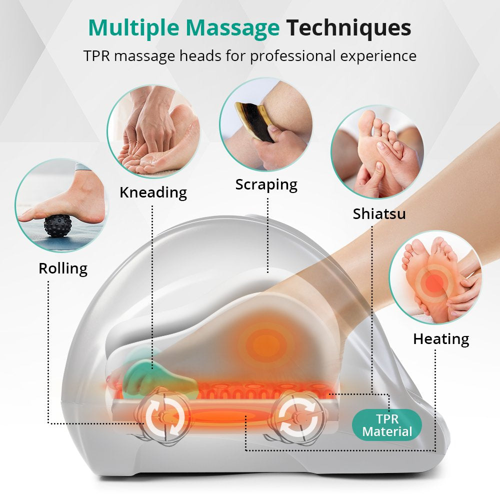 Binecer Foot Massager Machine with Heat, Shiatsu Foot Massager for Circulation and Pain Relief, 5-in-1 Deep Kneading Rolling Scraping Massage for Calf Leg Arm, Remote Control