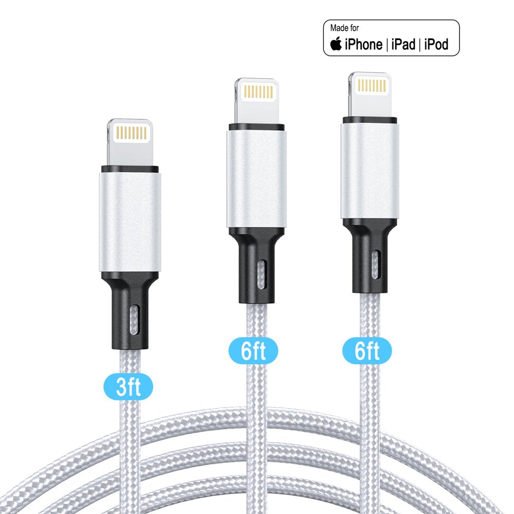 Mfi Certified Lightning Cable, 3Pack 3/6/6 FT Long Iphone Charger, Premium Nylon Iphone USB Cables, Fast Charging Cord for Iphone 13 Pro Max 13 12 Mini 12 Pro Max 11 Pro MAX XS Xr X 6 Airpods Ipad