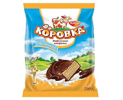 Milky Wafer with in Individual Wraps 8.8oz/250g Gourmet Imported Russian Candy Bars, Tender Milky Cream Filling