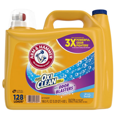 Arm & Hammer Plus OxiClean Odor Blaster Fresh Burst, 128 Loads Liquid Laundry Detergent, 166.5 fl oz