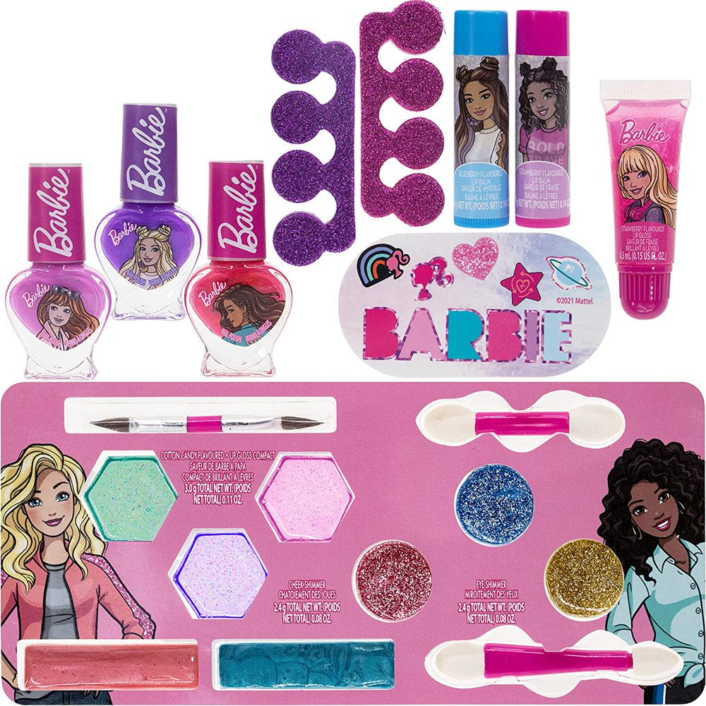 Barbie - Townley Girl Kids' Makeup Set With Train Case for Ages 3+