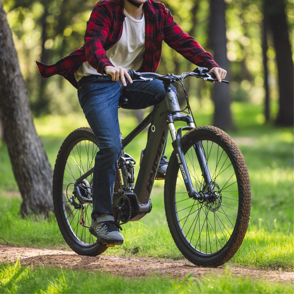 Hyper Bicycles E-Ride 29" 36V Electric Mountain Bike for Adults, Pedal-Assist, 250W Mid-Drive E-Bike Motor, Grey