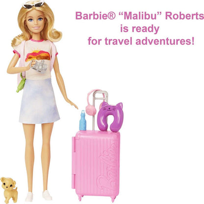 Barbie Malibu Doll & 10+ Accessories, Travel Set with Pink Working Suitcase, Blonde Fashion Doll