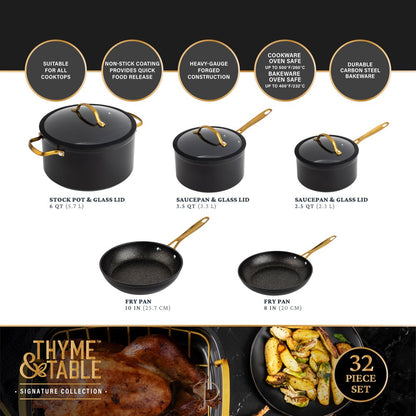 Thyme & Table 32-Piece Cookware & Bakeware Non-Stick Set, Black