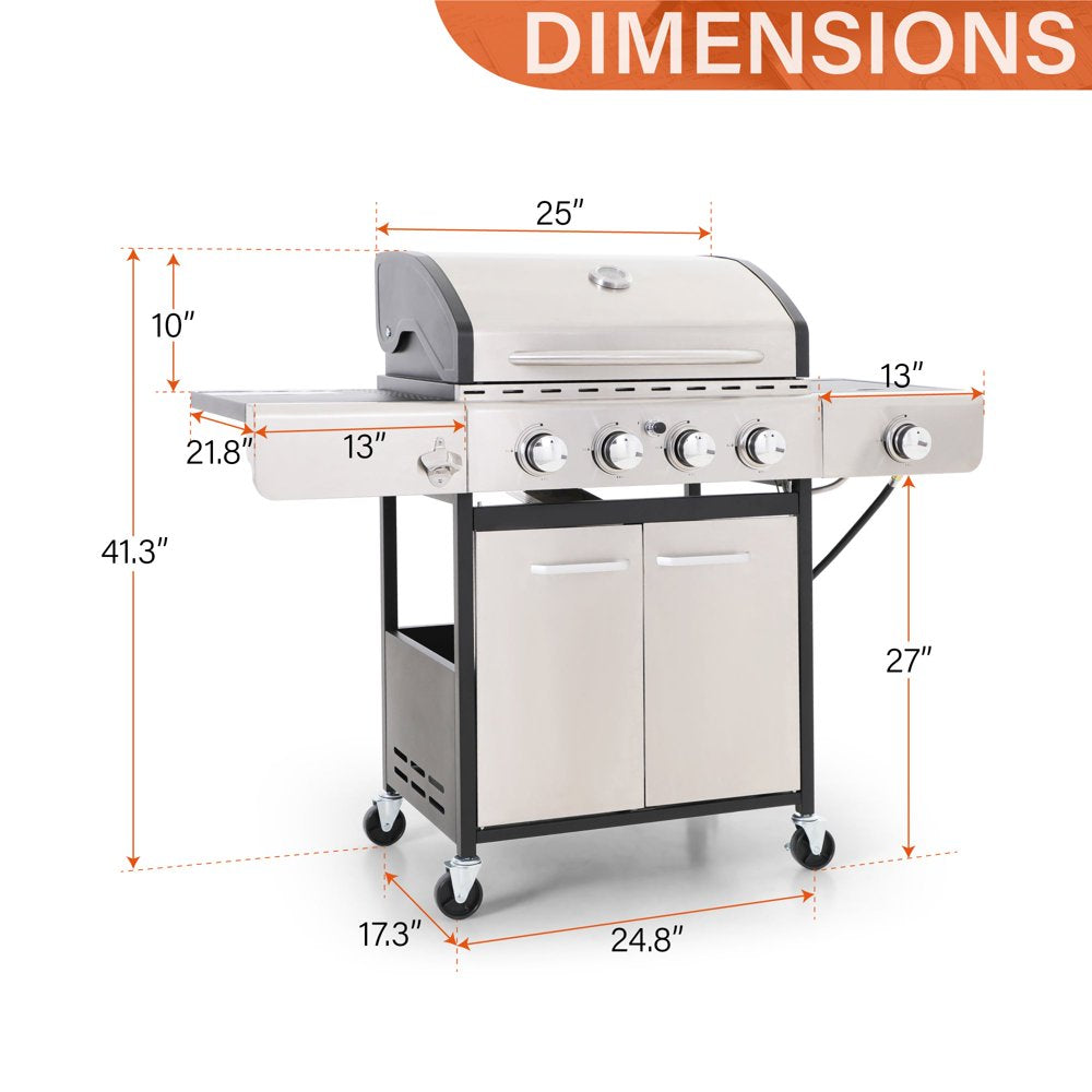 Sophia & William Stainless Steel Portable 4-Burner Propane Gas Grill with Side Burner