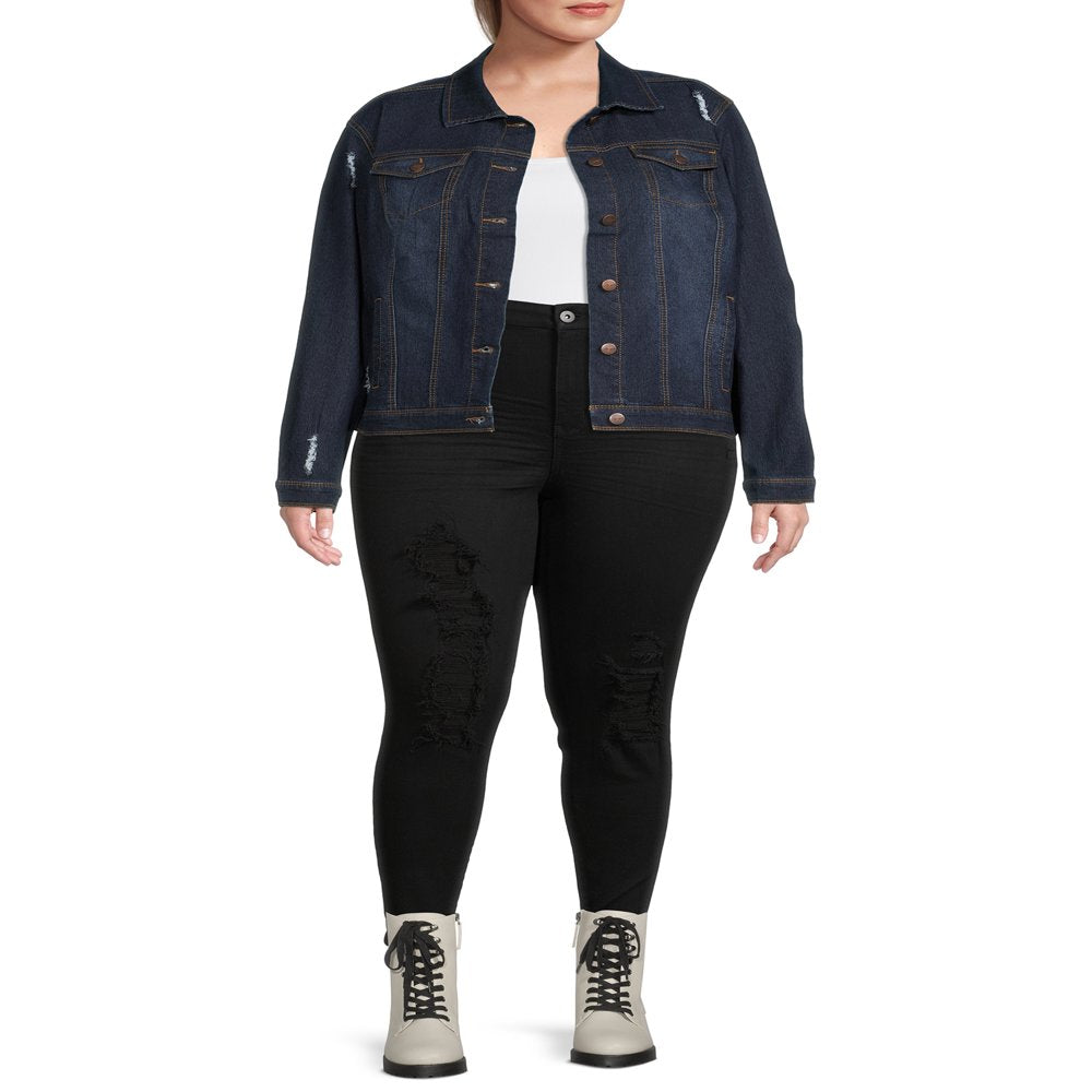  Women's Plus Size Distressed Denim Jacket